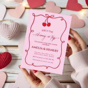 Invitation Fleur de cerisier Doodle Fille au nœud Baby Sho