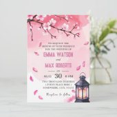 Invitation Fleur de cerisier Élégant Mariage rose printemps (Debout devant)