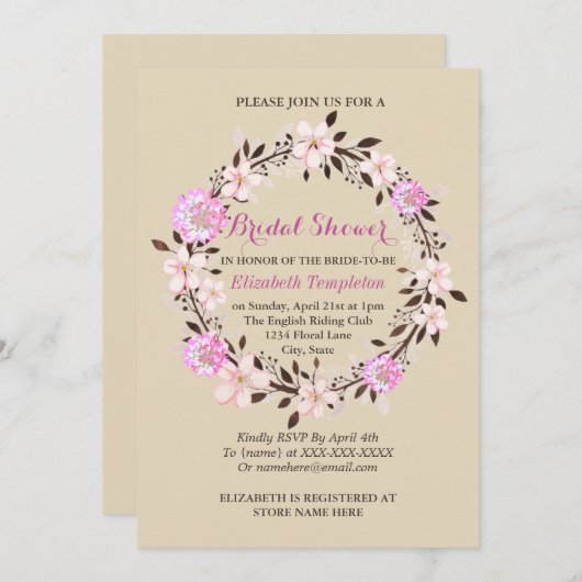 Invitation Fleur de cerisier et Fête de l'mariée de trèfle (Devant / Derrière)