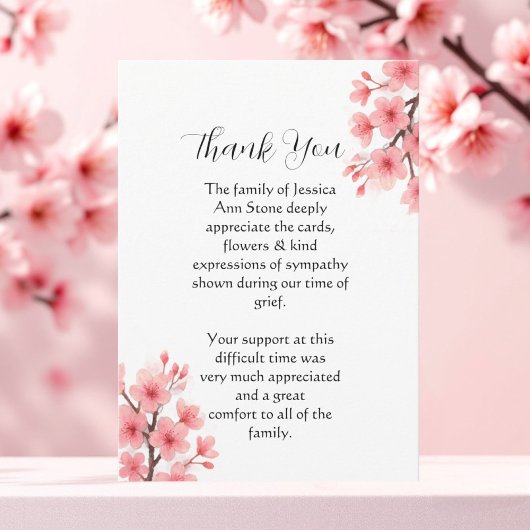 Invitation Fleur de cerisier Fleur funéraire Décès Merci