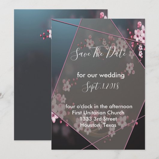 Invitation Fleur de cerisier Flore géométrique Enregistrer la (Devant / Derrière)