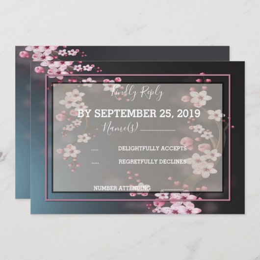Invitation Fleur de cerisier géométrique RSVP (Devant / Derrière)