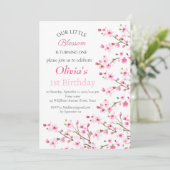 Invitation Fleur de cerisier rose 1er premier anniversaire Fl (Debout devant)
