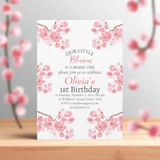 Invitation Fleur de cerisier rose 1er premier anniversaire Fl