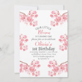 Invitation Fleur de cerisier rose 1er premier anniversaire Fl (Devant)