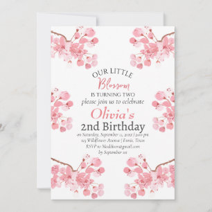 Invitation Fleur de cerisier rose 2ème Fleur d'anniversaire