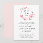 Invitation Fleur de cerisier rose 50e anniversaire de mariage (Devant / Derrière)