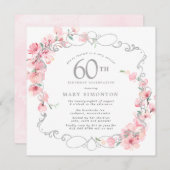 Invitation Fleur de cerisier rose 60e anniversaire (Devant / Derrière)