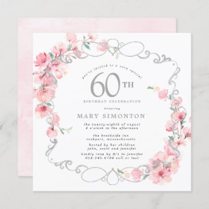 Invitation Fleur de cerisier rose 60e anniversaire