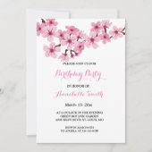 Invitation Fleur de cerisier rose Blanc floral fête d'anniver (Devant)