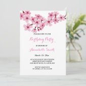 Invitation Fleur de cerisier rose Blanc floral fête d'anniver (Debout devant)