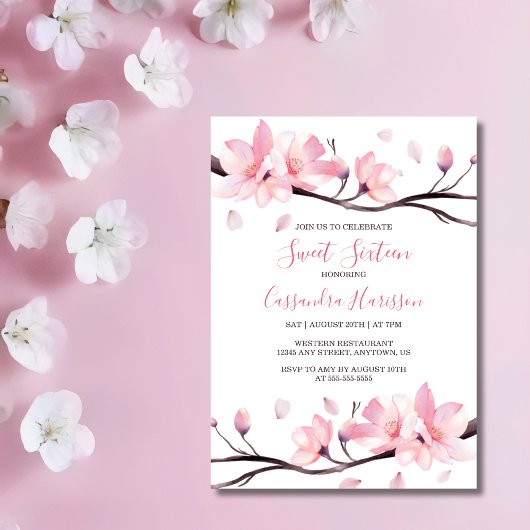 Invitation Fleur de cerisier rose clair moderne Sakura annive