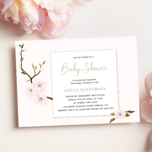Invitation Fleur de cerisier rose floral baby shower