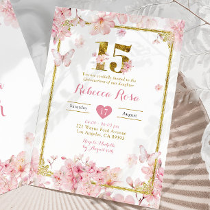 Invitation Fleur de cerisier rose or Fille Florale Royal 15 A