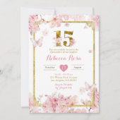 Invitation Fleur de cerisier rose or Fille Florale Royal 15 A (Devant)