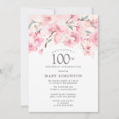Invitation Fleur de cerisier rose pâle 100e anniversaire en (Devant)