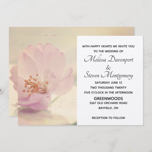 Invitation Fleur de cerisier rose pâle délicate (Devant / Derrière)