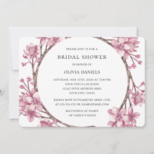 Invitation Fleur de cerisier rose printemps. Fête des mariées (Devant)