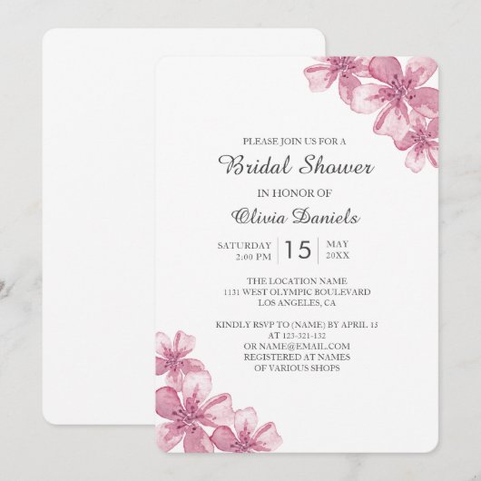 Invitation Fleur de cerisier rose printemps. Fête des mariées (Devant / Derrière)