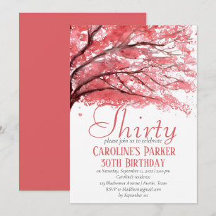 Invitation Fleur de Cerisier Rose Rouge 30ème Anniversaire Fl