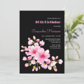 Invitation Fleur de cerisier rose rustique Sakura Black Birda (Debout devant)