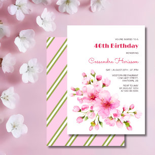 Invitation Fleur de cerisier rose rustique Sakura Fête d'anni