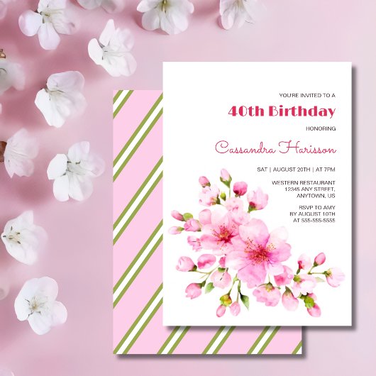 Invitation Fleur de cerisier rose rustique Sakura Fête d'anni
