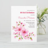 Invitation Fleur de cerisier rose rustique Sakura Fête d'anni (Debout devant)