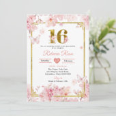 Invitation Fleur de cerisier rose Sakura Gold Quinceañera (Debout devant)