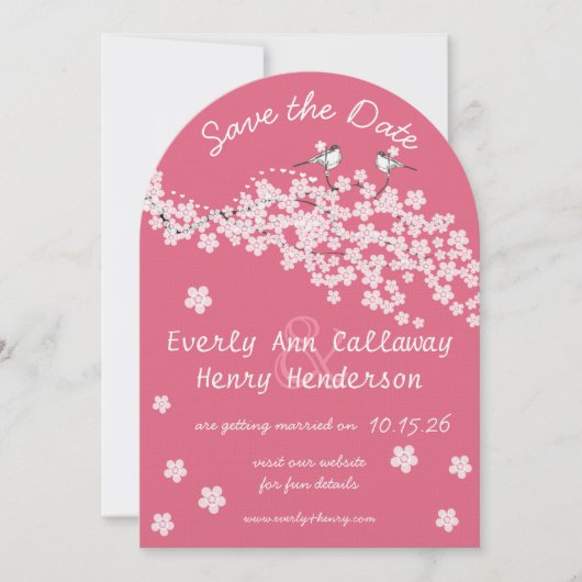 Invitation Fleur de cerisier rose Vintage Inséparable (Devant)