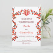 Invitation Fleur de cerisier rouge BILINGUE | Mariage chinois (Debout devant)