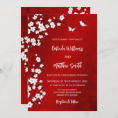 Invitation Fleur de cerisier rouge blanc | MARIAGE (Devant / Derrière)