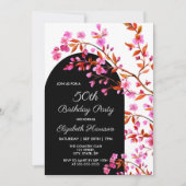 Invitation Fleur de cerisier Sakura noir blanc Anniversaire (Devant)