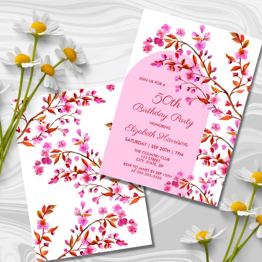 Invitation Fleur de cerisier Sakura rose blanc Anniversaire