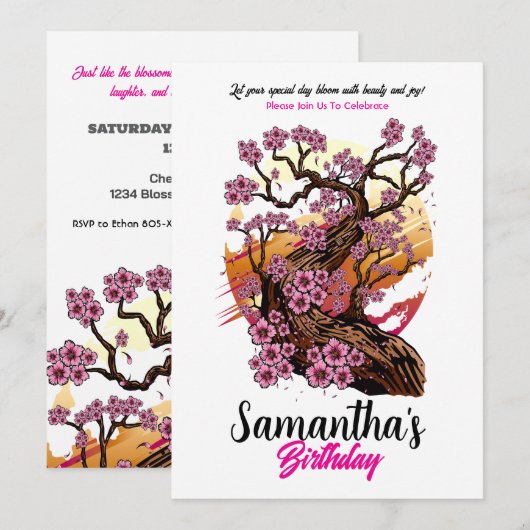 Invitation Fleur de cerisier sauvage Anniversaire (Devant / Derrière)