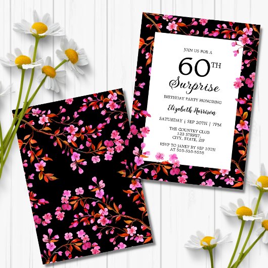 Invitation Fleur de cerisier Surprise Noir Anniversaire