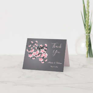 Invitation Fleur de cerisiers (Sakura) sur Merci Mariage gris