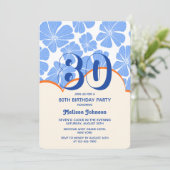 Invitation Fleur de Chamomille Bleue Abstraite Rétro Annivers (Debout devant)