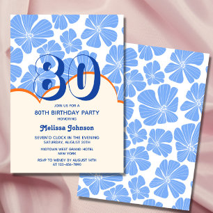 Invitation Fleur de Chamomille Bleue Abstraite Rétro Annivers