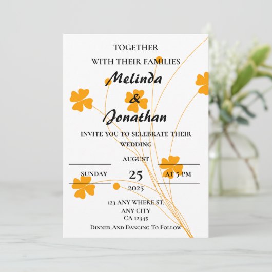 Invitation Fleur de champ blanc simple Monogramme moderne (Debout devant)