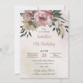 Invitation fleur de champagne rose anniversaire botanique (Devant)