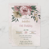 Invitation fleur de champagne rose anniversaire botanique (Devant / Derrière)