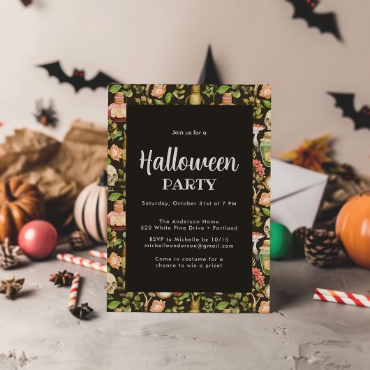 Invitation Fleur de champignon Plante de crâne Halloween Abst