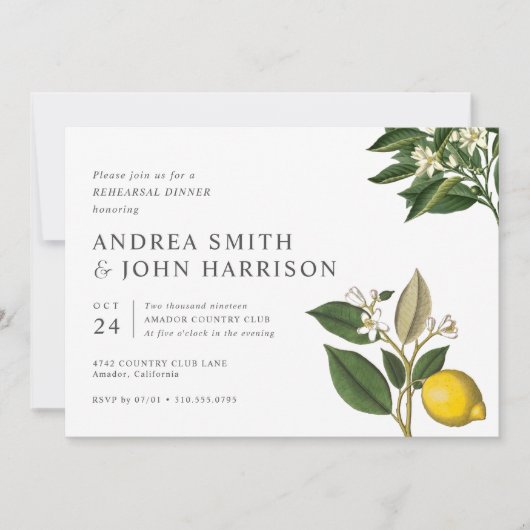 Invitation Fleur de citron | Dîner De Répétition Botanique Ch (Devant)