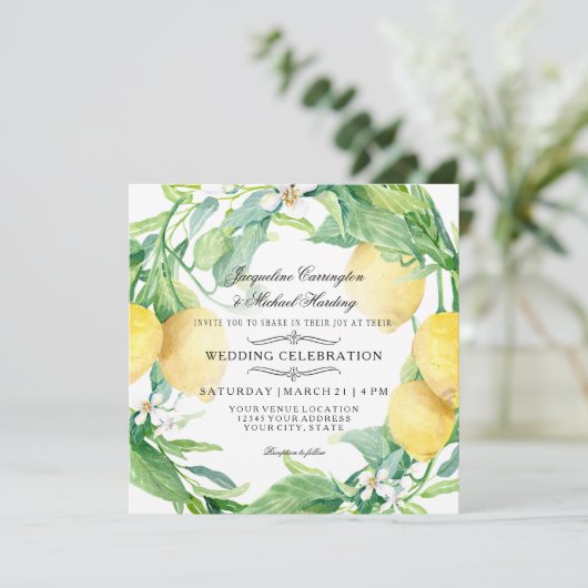 Invitation Fleur de citron moderne Mariage d'agrumes de couro (Debout devant)