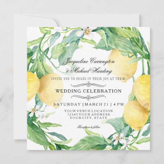 Invitation Fleur de citron moderne Mariage d'agrumes de couro (Devant)