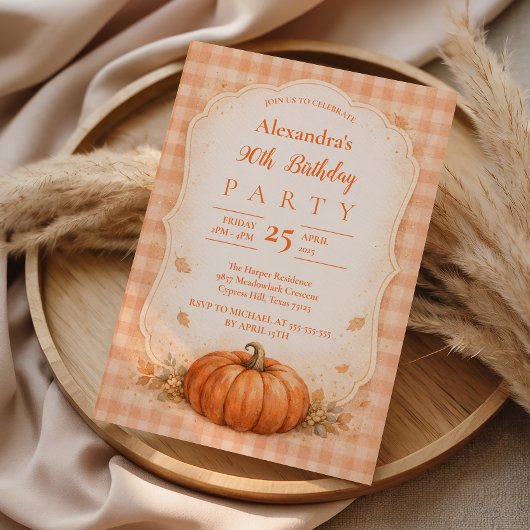 Invitation Fleur de Citrouille Rustique pour 90e Anniversaire