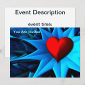 Invitation Fleur de cœur bleue fractale (Devant / Derrière)