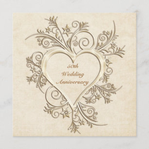 Invitation Fleur de Coeur en Or pour 50e Anniversa