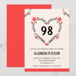 Invitation Fleur de coeur moderne élégant pour tous âges 98e